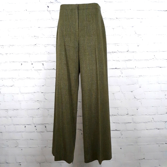 MAXMARA Angora Wool Green Plaid Wide Leg Pant 14
